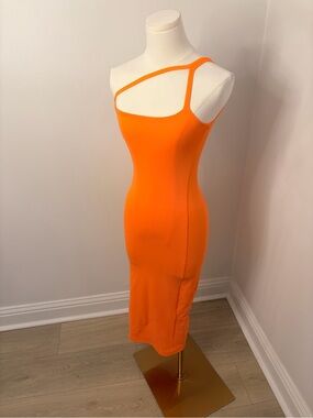NWT BUMPSUIT The Bianca Dress In Neon Orange Size XS